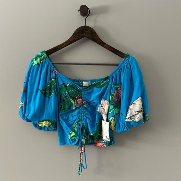 SO TURQUOISE BLUE CROP TOP W/ PUFF SLEEVES & TIERED MINI SKIRT SIZE MED SET - Picture 2 of 14